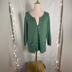 Green Cardigan with Star Embellishments